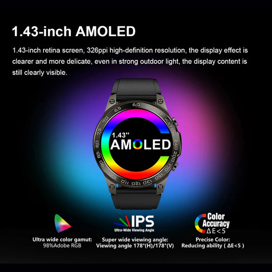 DM50 Smart Watch Bluetooth Call AMOLED Smartwatch 1.43inch 466*466 HD IP68 Waterproof Fitness Tracker Sports Watches Men Women